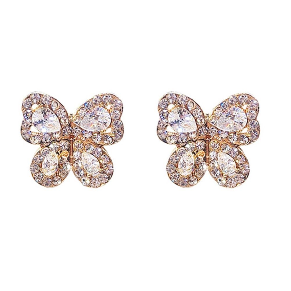 Shiny Crystal Rhinestone Cute Butterfly Stud Earrings for Women, HA4651